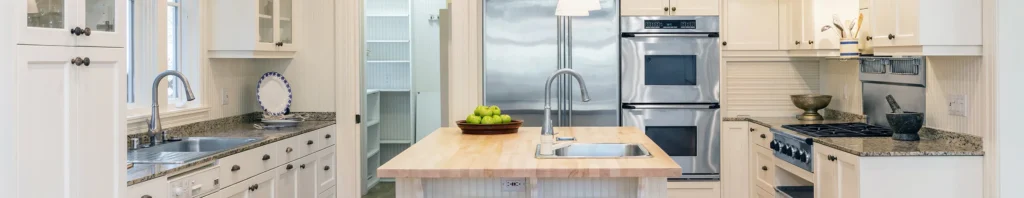 Finished remodeled kitchen with island and modern appliances