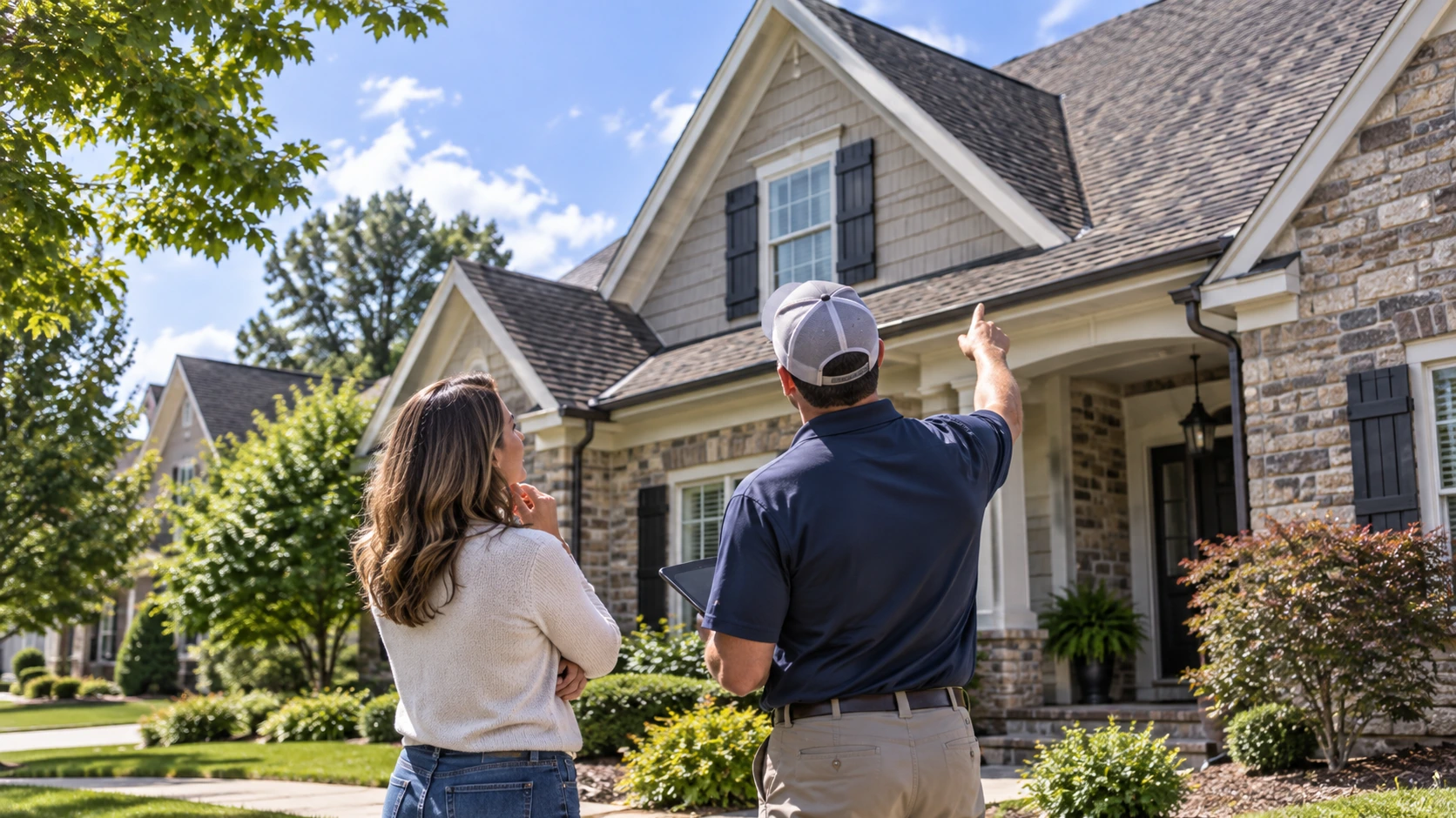 Charlotte homeowner discussing roof inspection timing with a roofing professional