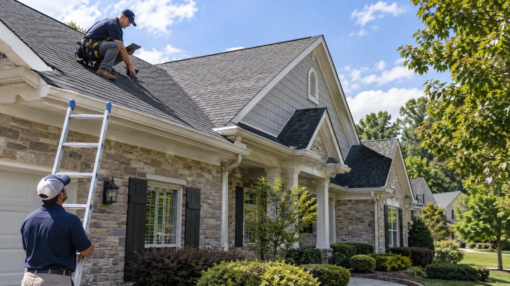 Professional roof inspection on a Charlotte-area residential home