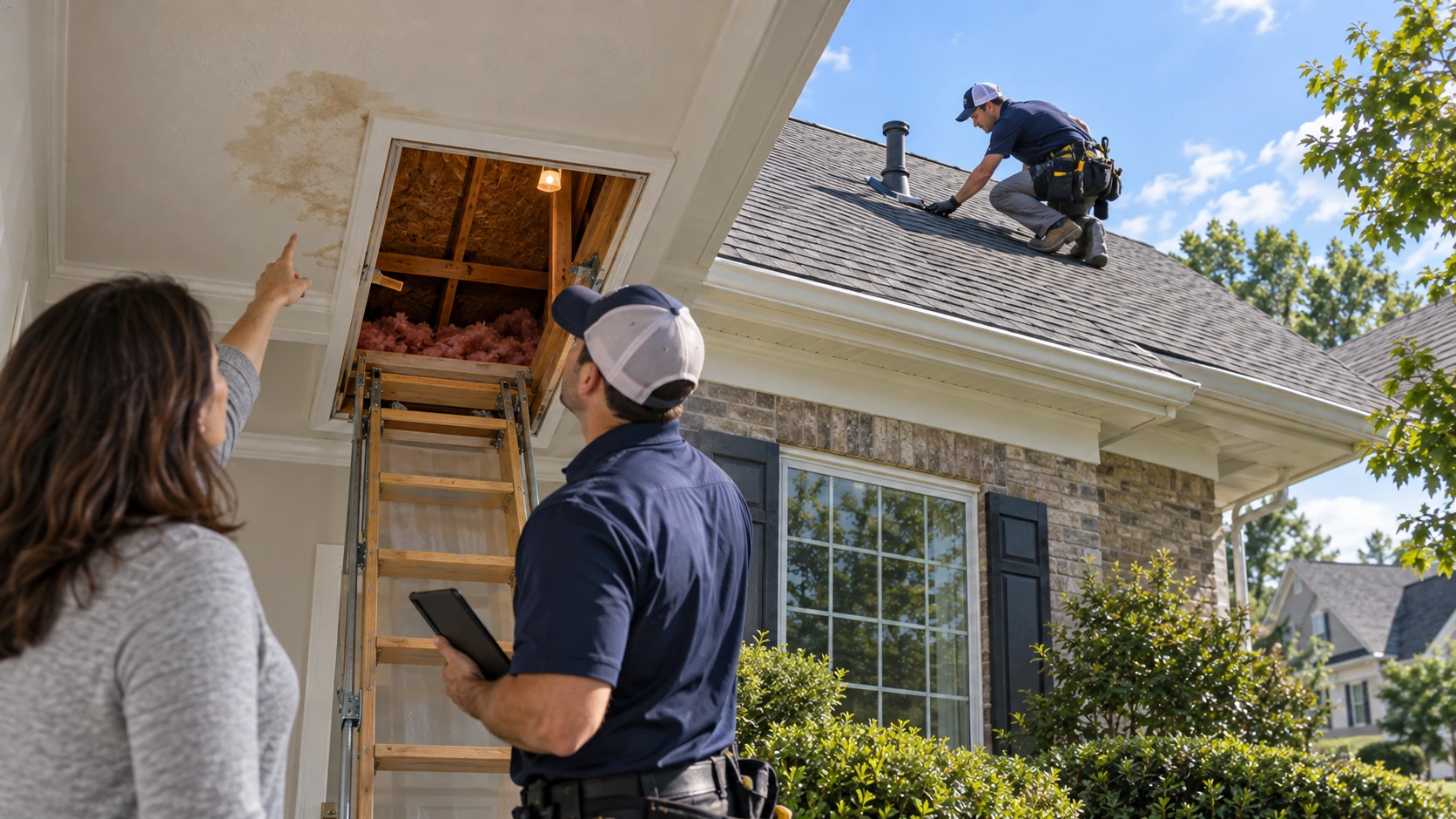 Roof inspection tracing the source of an interior ceiling leak